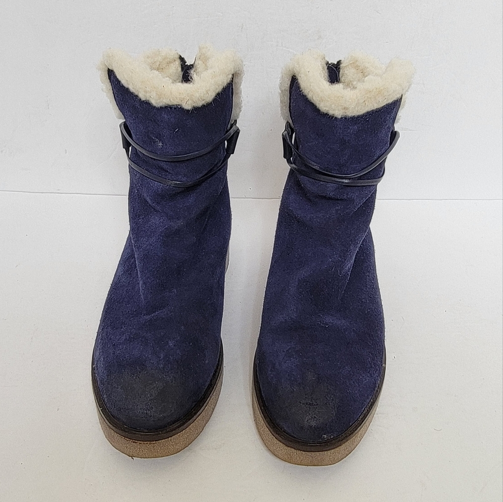 Sundance Blue Willette Shearling-lined Leather Suede Boots Size 39